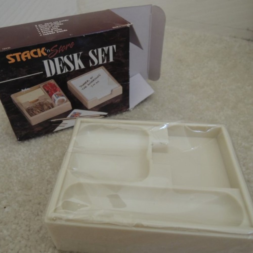 Desk Set 2 Pc Set Holds Memos Clips Stamps Rubber Bands Pins Sticky Notes Etc